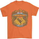 Dinosaur Abduction Aliens UFO T-Rex Mens T-Shirt 100% Cotton Orange