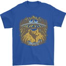 Dinosaur Abduction Aliens UFO T-Rex Mens T-Shirt 100% Cotton Royal Blue