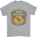 Dinosaur Abduction Aliens UFO T-Rex Mens T-Shirt 100% Cotton Sports Grey