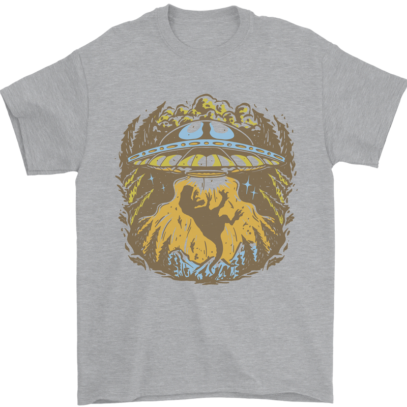 Dinosaur Abduction Aliens UFO T-Rex Mens T-Shirt 100% Cotton Sports Grey