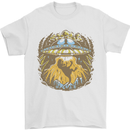 Dinosaur Abduction Aliens UFO T-Rex Mens T-Shirt 100% Cotton White