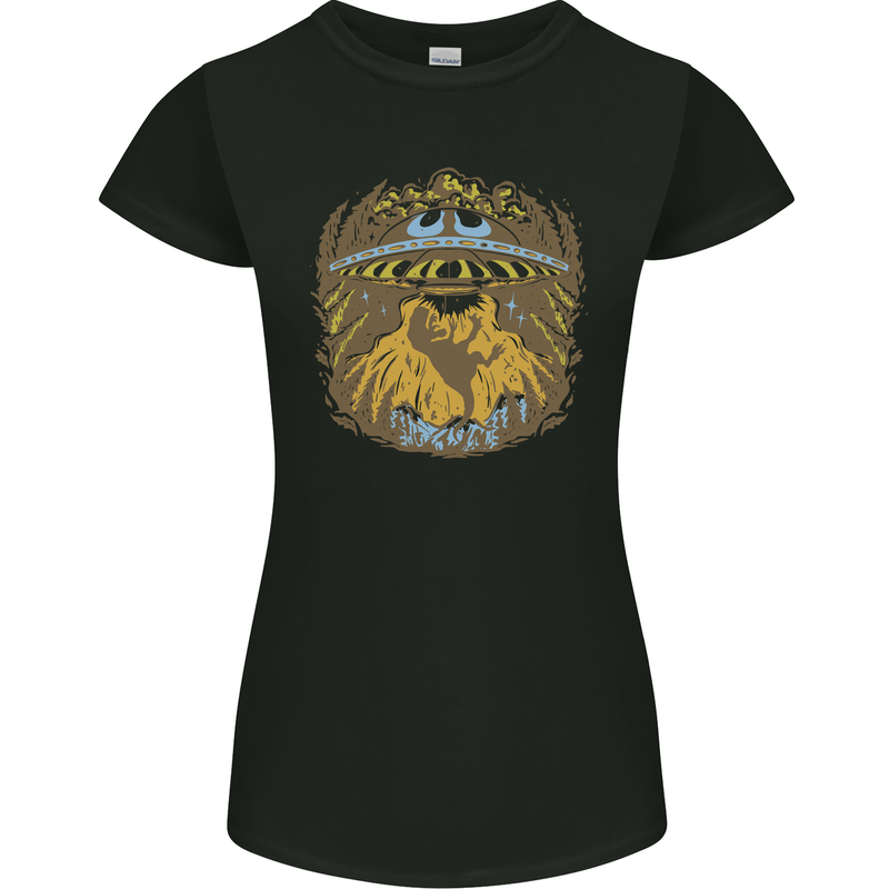 Dinosaur Abduction Aliens UFO T-Rex Womens Petite Cut T-Shirt Black