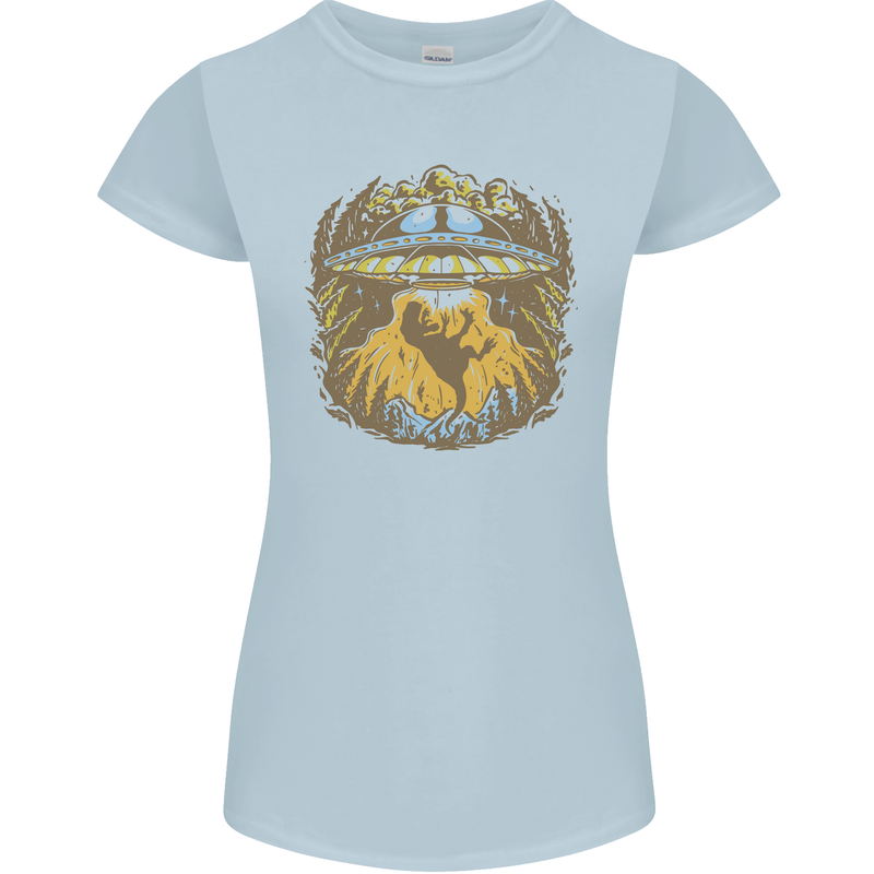 Dinosaur Abduction Aliens UFO T-Rex Womens Petite Cut T-Shirt Light Blue