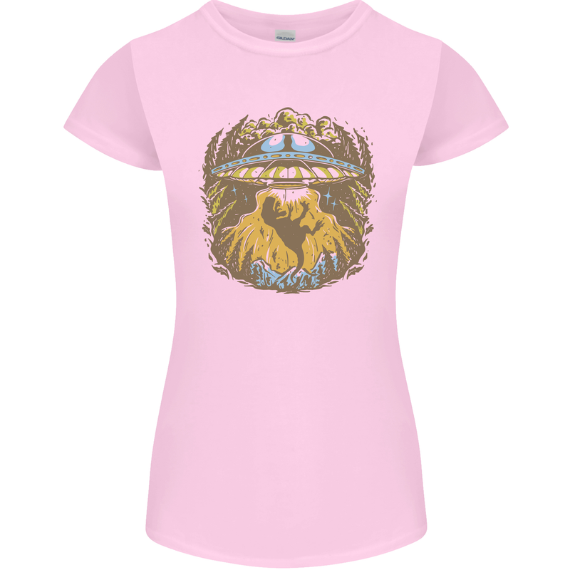 Dinosaur Abduction Aliens UFO T-Rex Womens Petite Cut T-Shirt Light Pink