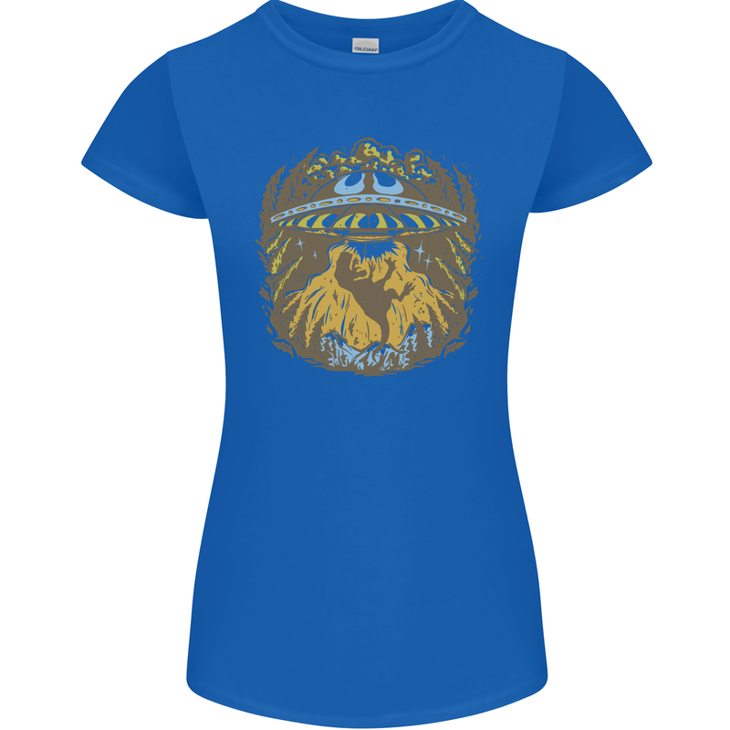 Dinosaur Abduction Aliens UFO T-Rex Womens Petite Cut T-Shirt Royal Blue