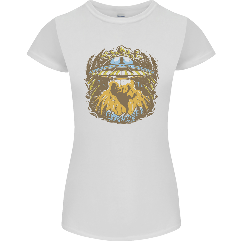 Dinosaur Abduction Aliens UFO T-Rex Womens Petite Cut T-Shirt White