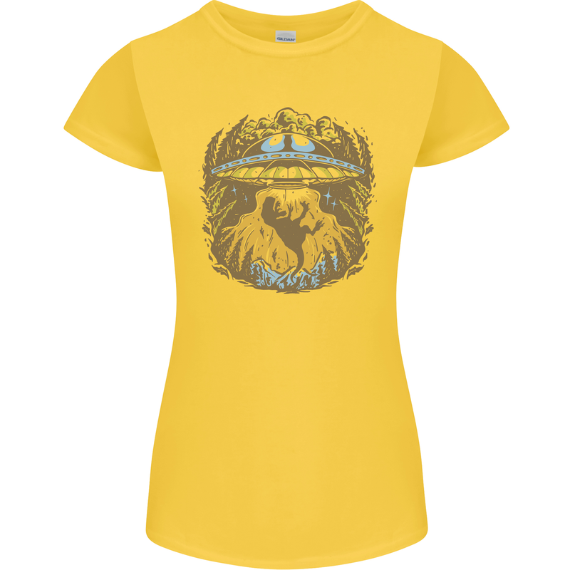 Dinosaur Abduction Aliens UFO T-Rex Womens Petite Cut T-Shirt Yellow