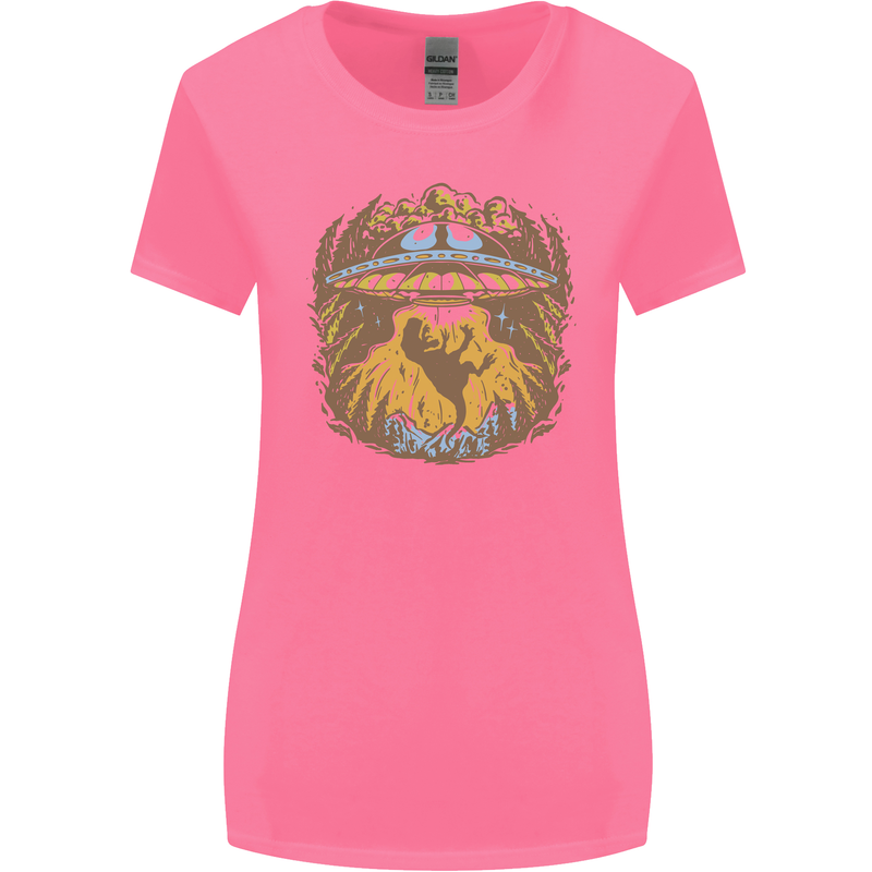 Dinosaur Abduction Aliens UFO T-Rex Womens Wider Cut T-Shirt Azalea