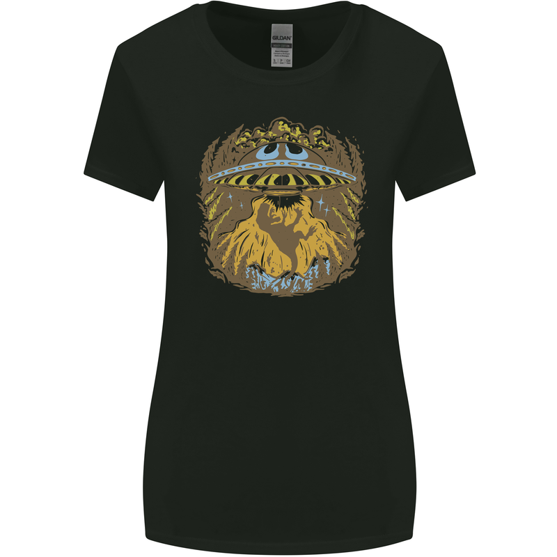 Dinosaur Abduction Aliens UFO T-Rex Womens Wider Cut T-Shirt Black