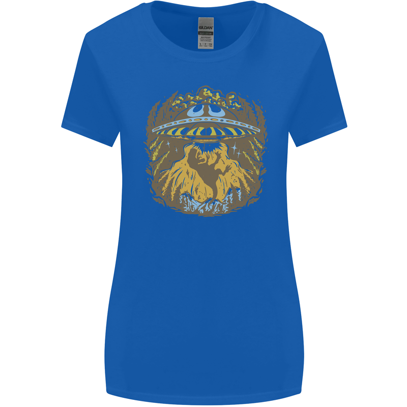 Dinosaur Abduction Aliens UFO T-Rex Womens Wider Cut T-Shirt Royal Blue