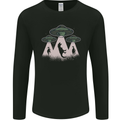 Dinosaur Abduction Funny Alien T-Rex UFO Mens Long Sleeve T-Shirt Black