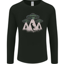 Dinosaur Abduction Funny Alien T-Rex UFO Mens Long Sleeve T-Shirt Black