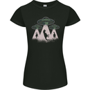 Dinosaur Abduction Funny Alien T-Rex UFO Womens Petite Cut T-Shirt Black