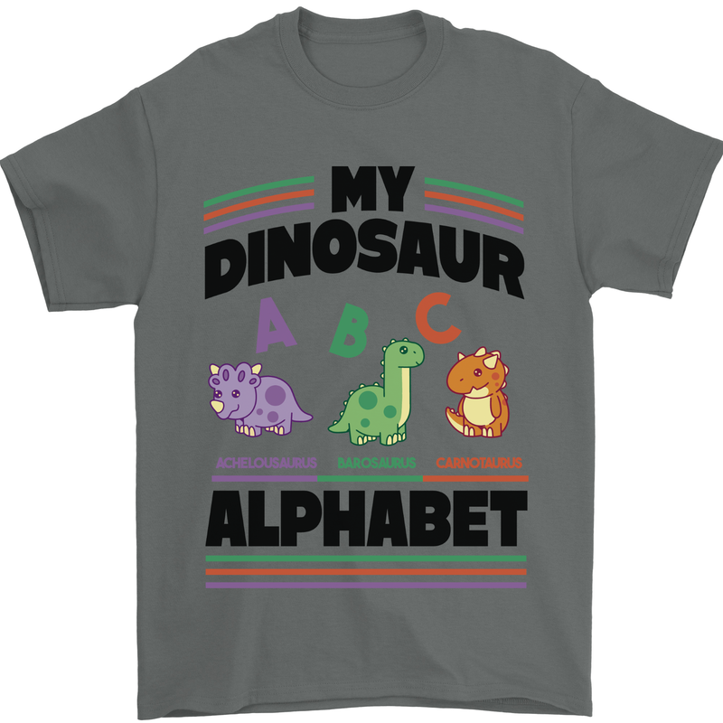 Dinosaur Alphabet Achelousaurus Barosaurus Mens T-Shirt 100% Cotton Charcoal