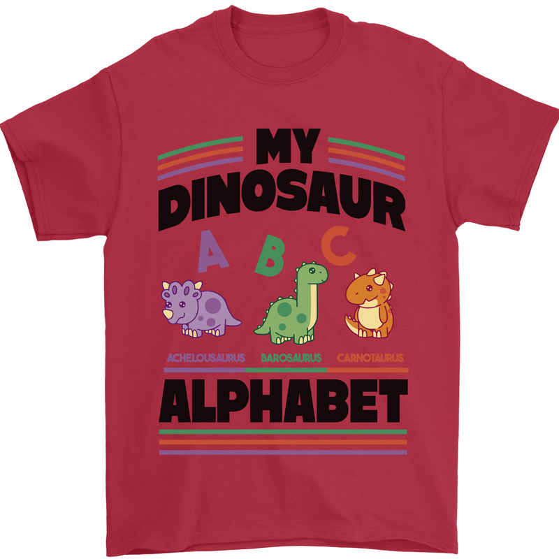 Dinosaur Alphabet Achelousaurus Barosaurus Mens T-Shirt 100% Cotton Red