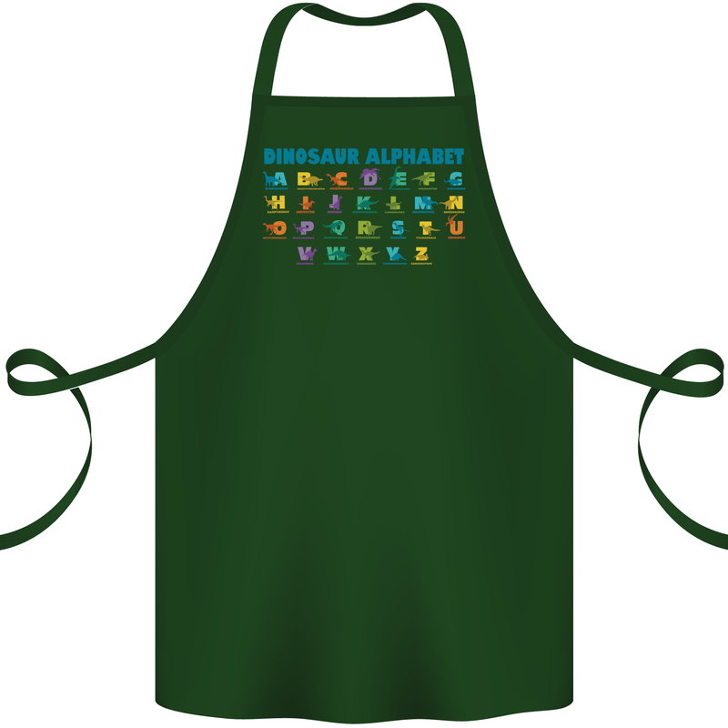 Dinosaur Alphabet T-Rex Velociraptor Cotton Apron 100% Organic Forest Green