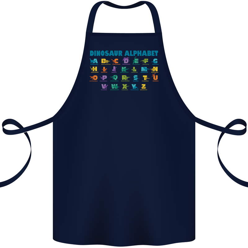 Dinosaur Alphabet T-Rex Velociraptor Cotton Apron 100% Organic Navy Blue
