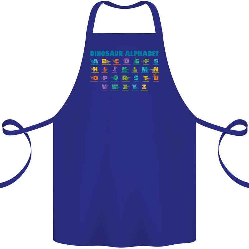 Dinosaur Alphabet T-Rex Velociraptor Cotton Apron 100% Organic Royal Blue
