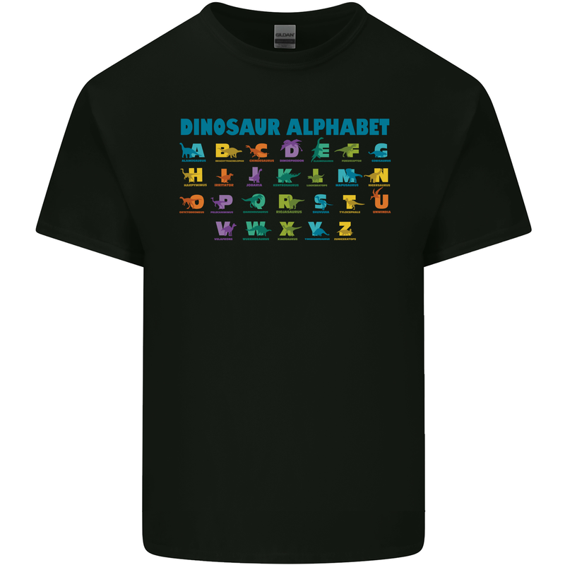 Dinosaur Alphabet T-Rex Velociraptor Mens Cotton T-Shirt Tee Top Black