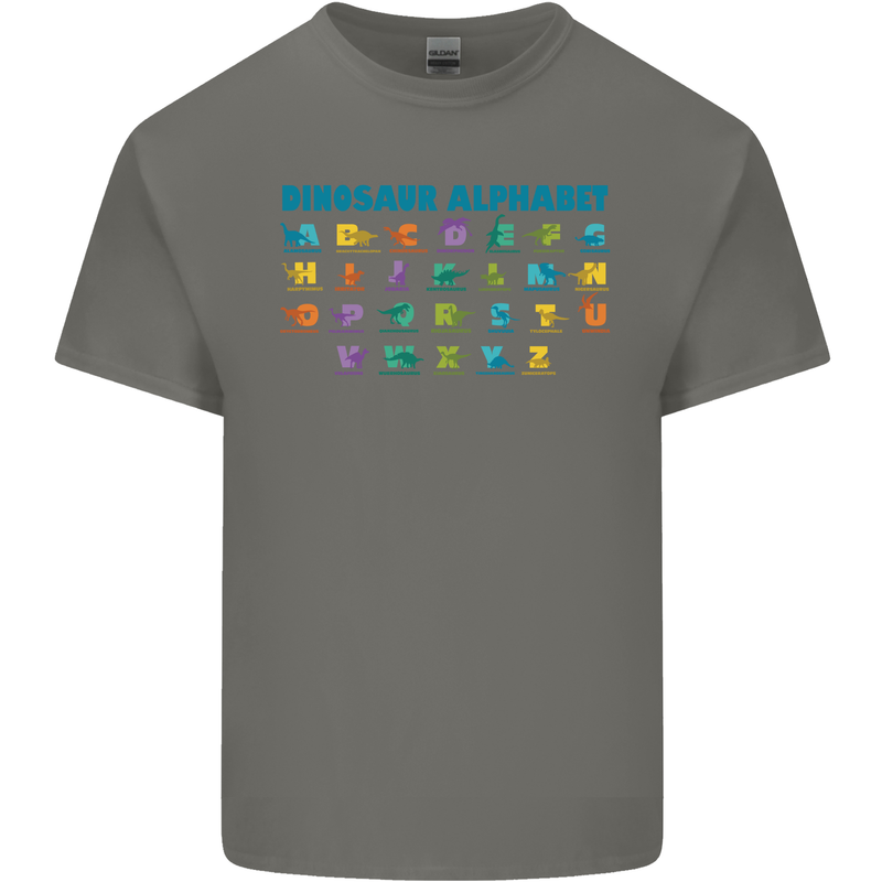 Dinosaur Alphabet T-Rex Velociraptor Mens Cotton T-Shirt Tee Top Charcoal