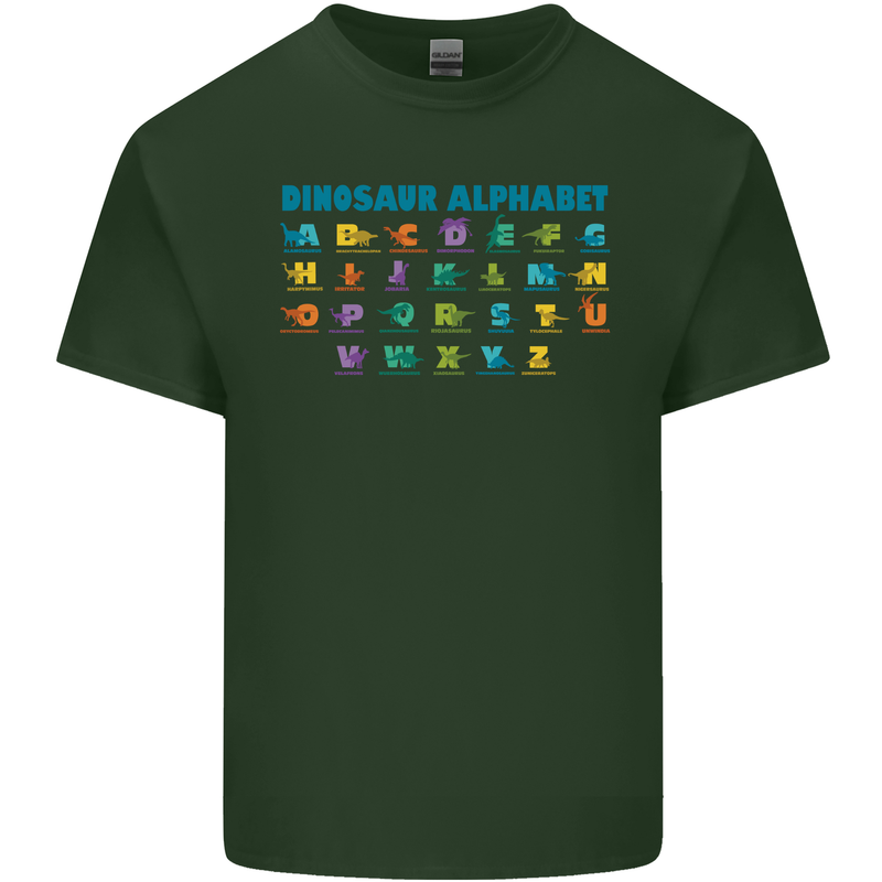 Dinosaur Alphabet T-Rex Velociraptor Mens Cotton T-Shirt Tee Top Forest Green