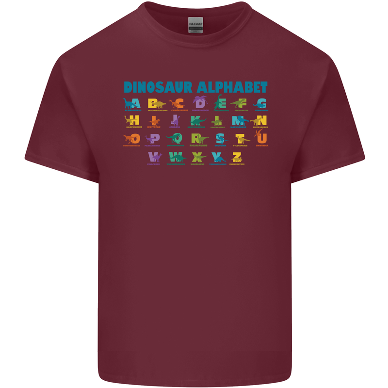 Dinosaur Alphabet T-Rex Velociraptor Mens Cotton T-Shirt Tee Top Maroon