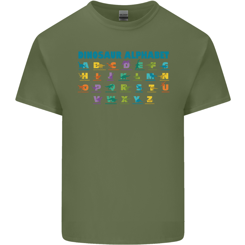 Dinosaur Alphabet T-Rex Velociraptor Mens Cotton T-Shirt Tee Top Military Green