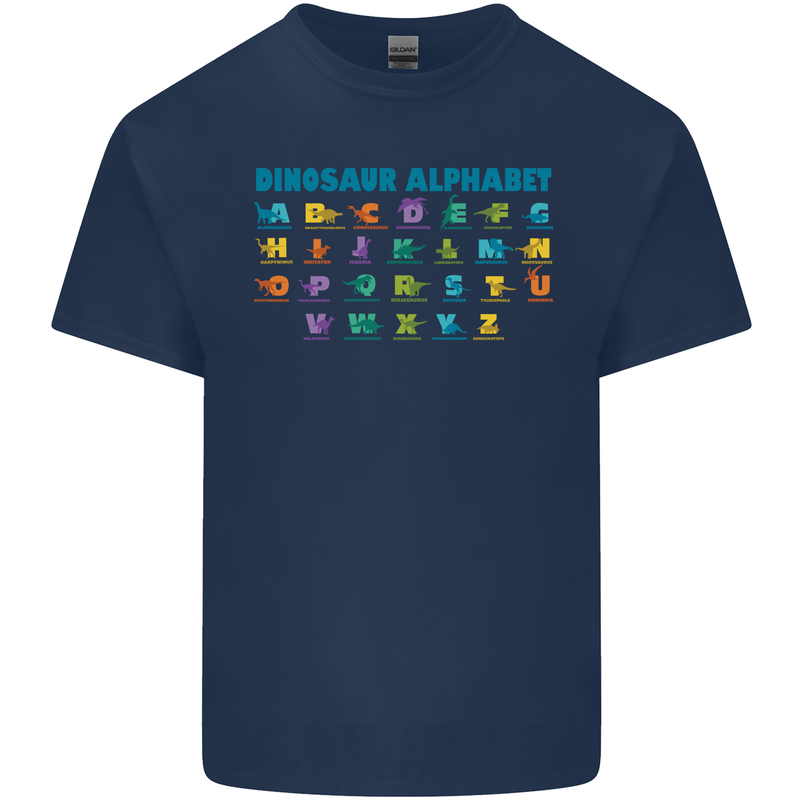Dinosaur Alphabet T-Rex Velociraptor Mens Cotton T-Shirt Tee Top Navy Blue
