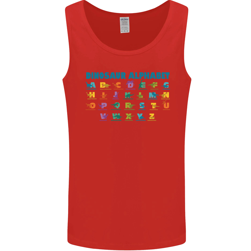 Dinosaur Alphabet T-Rex Velociraptor Mens Vest Tank Top Red