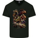 Dinosaur Collage T-Rex Raptor Dragons Mens V-Neck Cotton T-Shirt Black