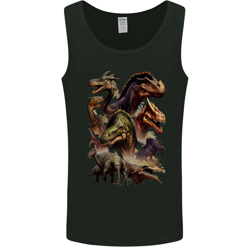 Dinosaur Collage T-Rex Raptor Dragons Mens Vest Tank Top Black