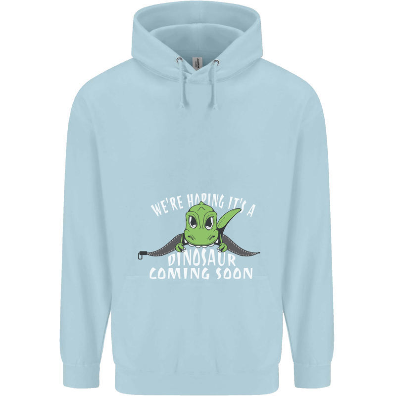 Dinosaur Coming Soon New Baby Pregnancy Childrens Kids Hoodie Light Blue