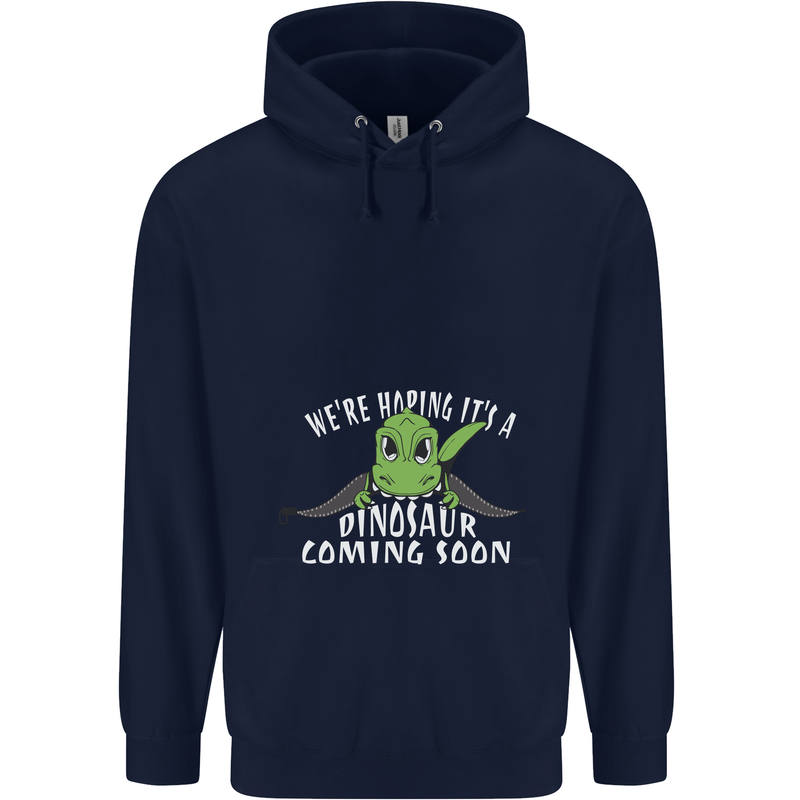 Dinosaur Coming Soon New Baby Pregnancy Childrens Kids Hoodie Navy Blue
