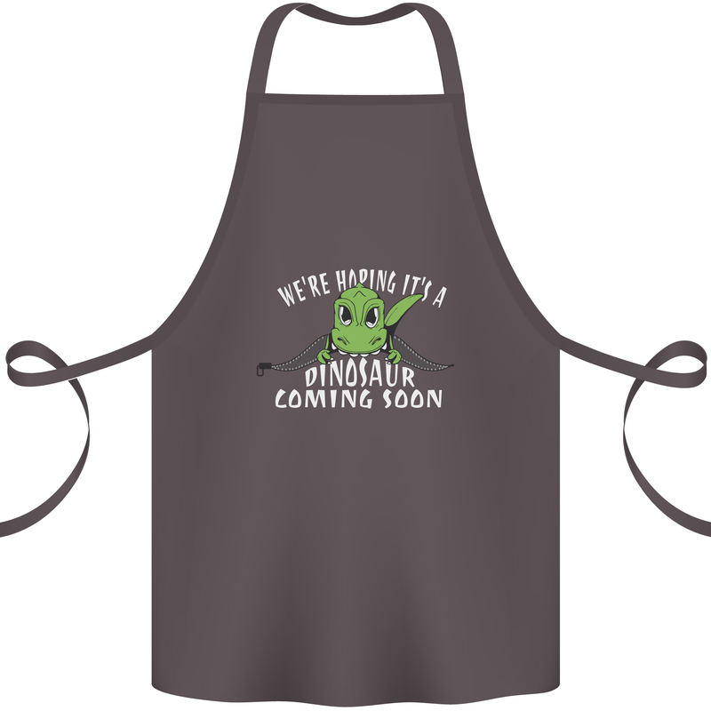 Dinosaur Coming Soon New Baby Pregnancy Cotton Apron 100% Organic Dark Grey