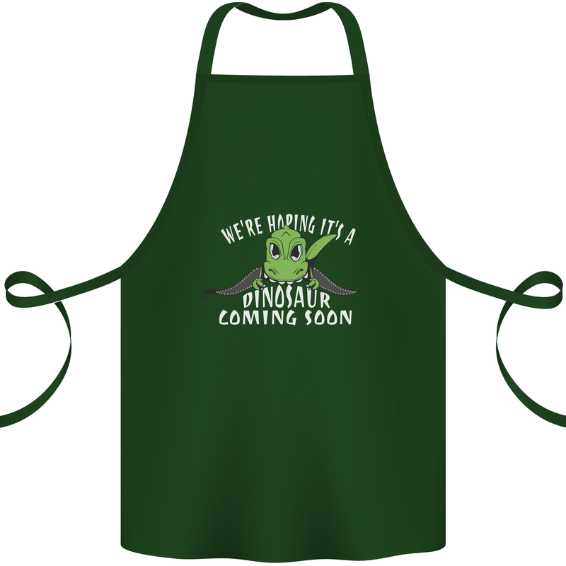 Dinosaur Coming Soon New Baby Pregnancy Cotton Apron 100% Organic Forest Green