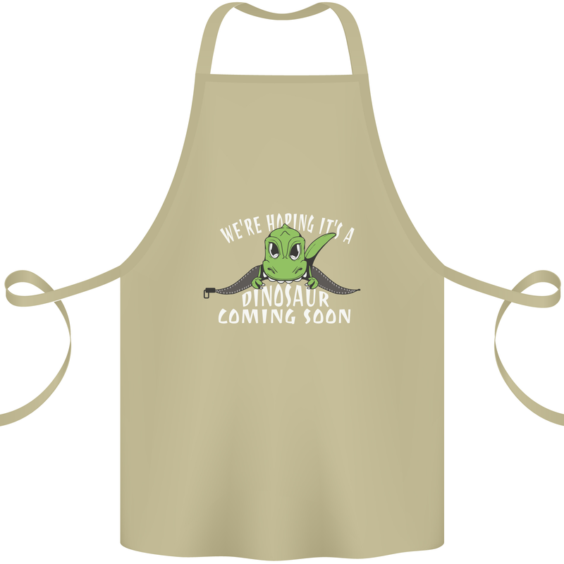 Dinosaur Coming Soon New Baby Pregnancy Cotton Apron 100% Organic Khaki