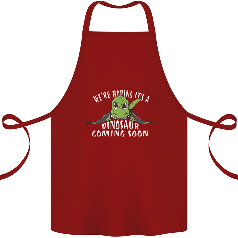 Dinosaur Coming Soon New Baby Pregnancy Cotton Apron 100% Organic Maroon