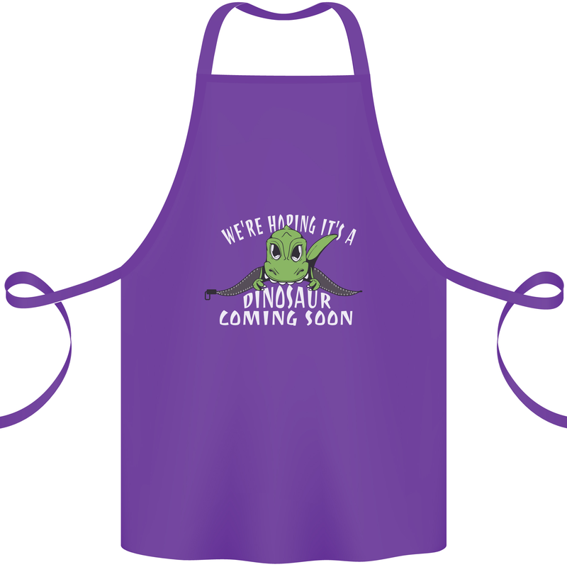 Dinosaur Coming Soon New Baby Pregnancy Cotton Apron 100% Organic Purple