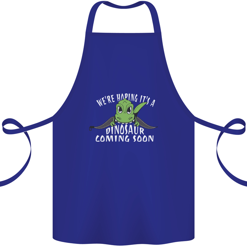 Dinosaur Coming Soon New Baby Pregnancy Cotton Apron 100% Organic Royal Blue