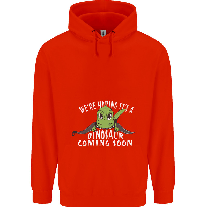 Dinosaur Coming Soon New Baby Pregnancy Mens 80% Cotton Hoodie Bright Red