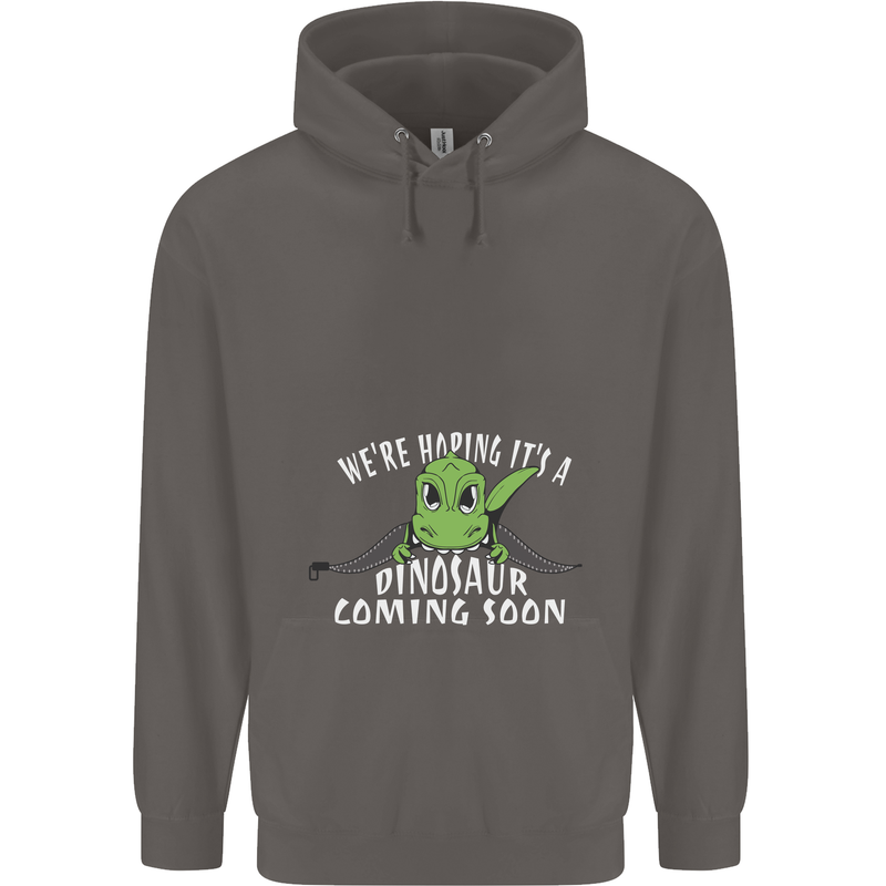 Dinosaur Coming Soon New Baby Pregnancy Mens 80% Cotton Hoodie Charcoal