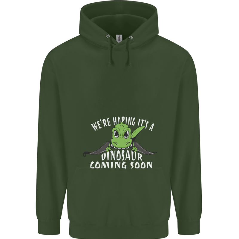 Dinosaur Coming Soon New Baby Pregnancy Mens 80% Cotton Hoodie Forest Green