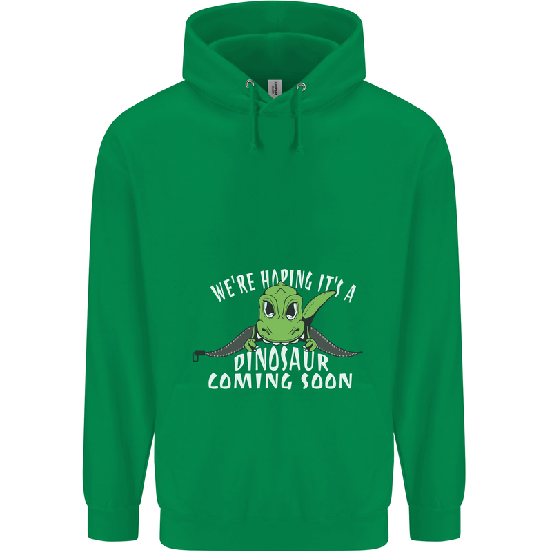 Dinosaur Coming Soon New Baby Pregnancy Mens 80% Cotton Hoodie Irish Green