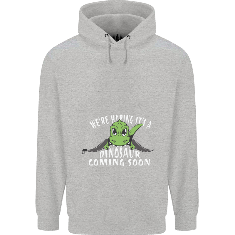 Dinosaur Coming Soon New Baby Pregnancy Mens 80% Cotton Hoodie Sports Grey