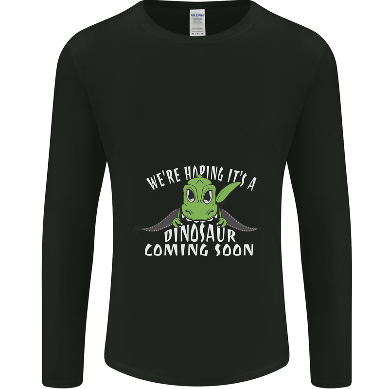 Dinosaur Coming Soon New Baby Pregnancy Mens Long Sleeve T-Shirt Black