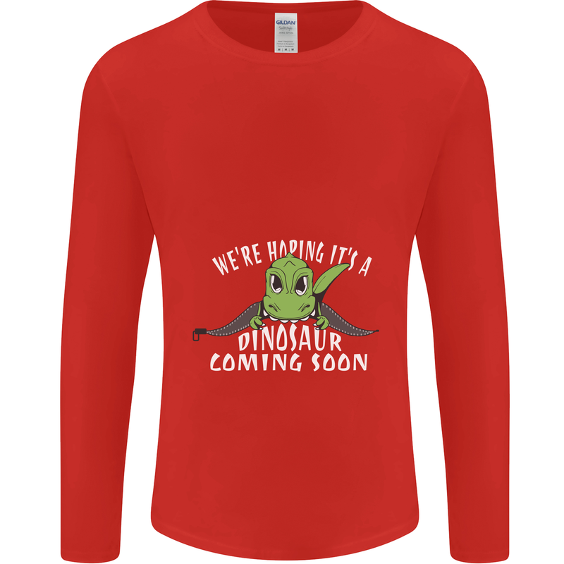 Dinosaur Coming Soon New Baby Pregnancy Mens Long Sleeve T-Shirt Red