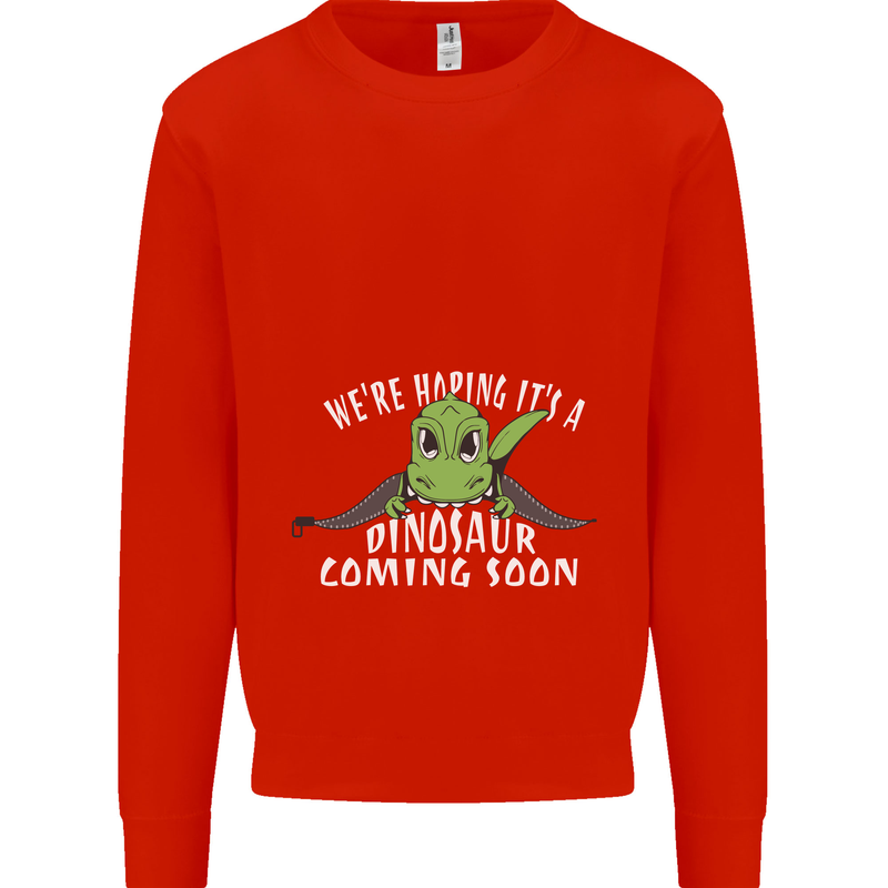 Dinosaur Coming Soon New Baby Pregnancy Mens Sweatshirt Jumper Bright Red