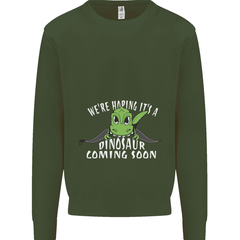Dinosaur Coming Soon New Baby Pregnancy Mens Sweatshirt Jumper Forest Green