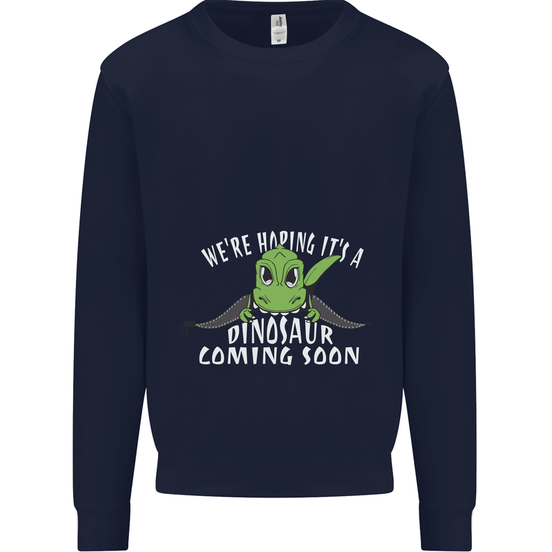 Dinosaur Coming Soon New Baby Pregnancy Mens Sweatshirt Jumper Navy Blue