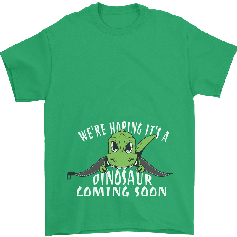 Dinosaur Coming Soon New Baby Pregnancy Mens T-Shirt 100% Cotton Irish Green
